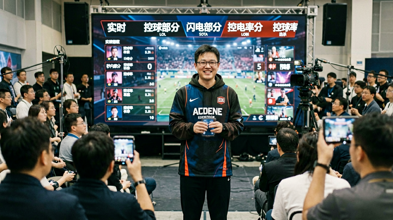 SCORE电竞直播画面实时比分弹窗、控球率与选手数据图表